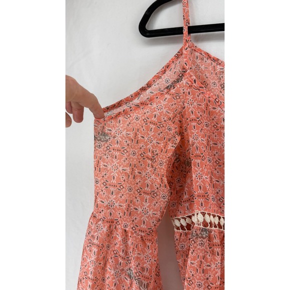 Sorad Cold Shoulder Bell Sleeve Peasant Blouse Coral Floral Print Size S - Picture 5 of 9